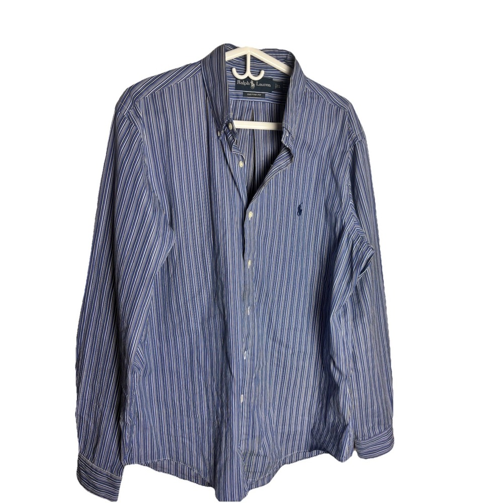 Ralph Lauren Shirt Mens Large Blue Striped Classic Fit Button Up Long/Sl Pony - Picture 1 of 8